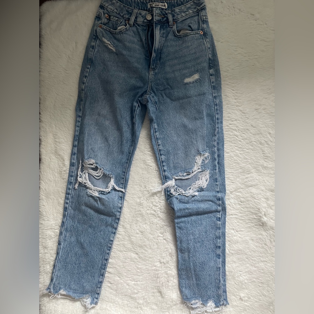 garage ripped Distressed Blue Mom Jeans